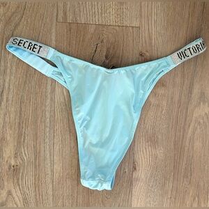 Victoria's Secret Pale Blue Rhinestone Logo Bikini Bottom G-String XL NWOT